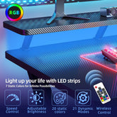 BEXEVUE L Shaped Gaming Desk with LED and Power Outlet, 100x70 cm RGB Computer Desk with Carbon Fiber Desktop Gaming PC Desk with Head Phone Hook for E-sport Gamer Table, Home Office desk, Black