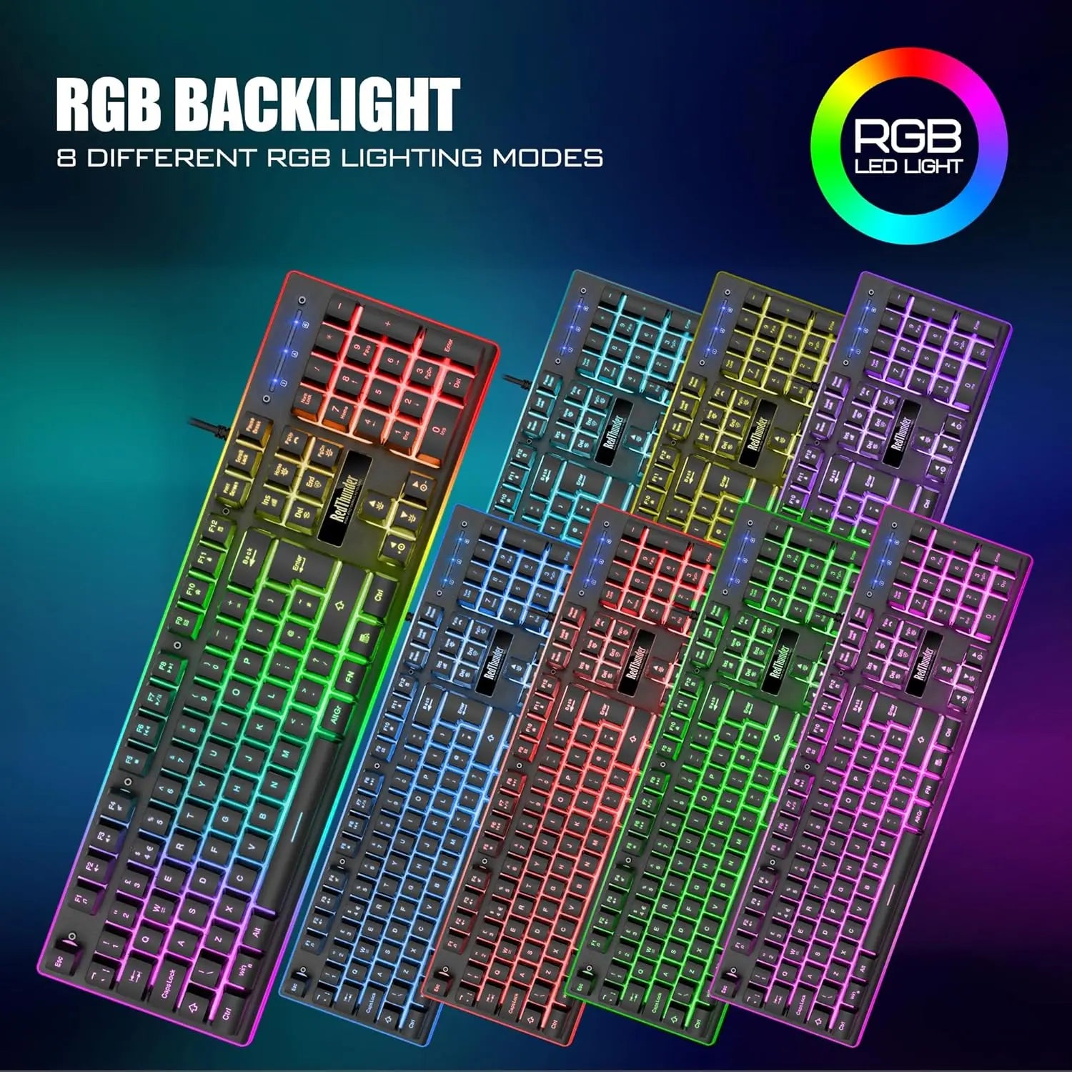 RedThunder K10 Wired Gaming Keyboard and Mouse Combo, UK Layout, True RGB Backlight, Soft Leather Wrist Rest, Mechanical Feel Ergonomic Anti-Ghosting Keyboard + 7D 7200 DPI Mouse for PC Mac (Black)