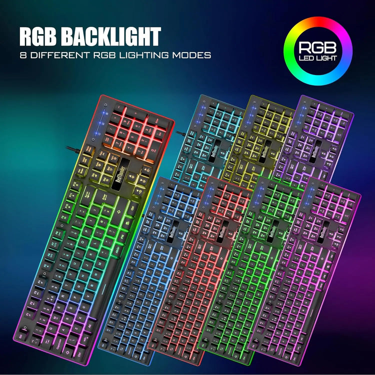 RedThunder K10 Wired Gaming Keyboard and Mouse Combo, UK Layout, True RGB Backlight, Soft Leather Wrist Rest, Mechanical Feel Ergonomic Anti-Ghosting Keyboard + 7D 7200 DPI Mouse for PC Mac (Black)